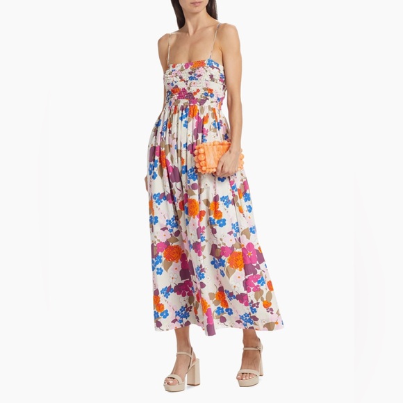 S/W/F Smocked Floral Midi Dress in Patio - Picture 1 of 5